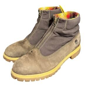 Timberland Woolrich Premium Zip Top Boots Brown Leather Plaid Lace Mens Size 12